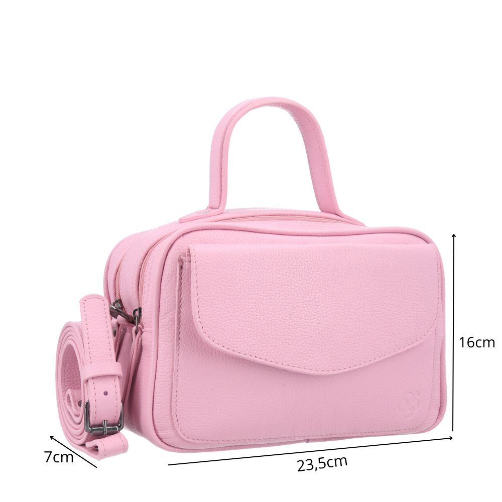 Bolsa Baú em Couro Legitimo com Alça Dupla Removível Rose