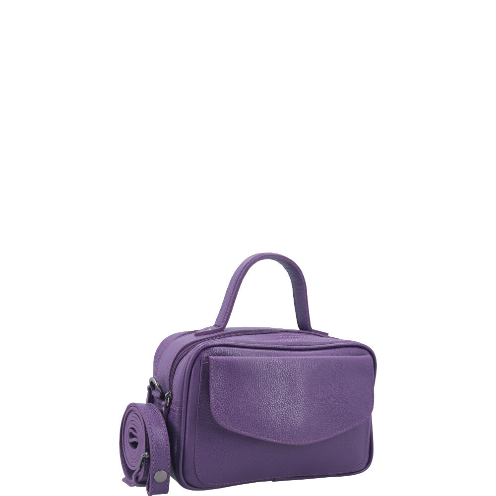 Bolsa Baú em Couro Legitimo com Alça Dupla Removível Roxo