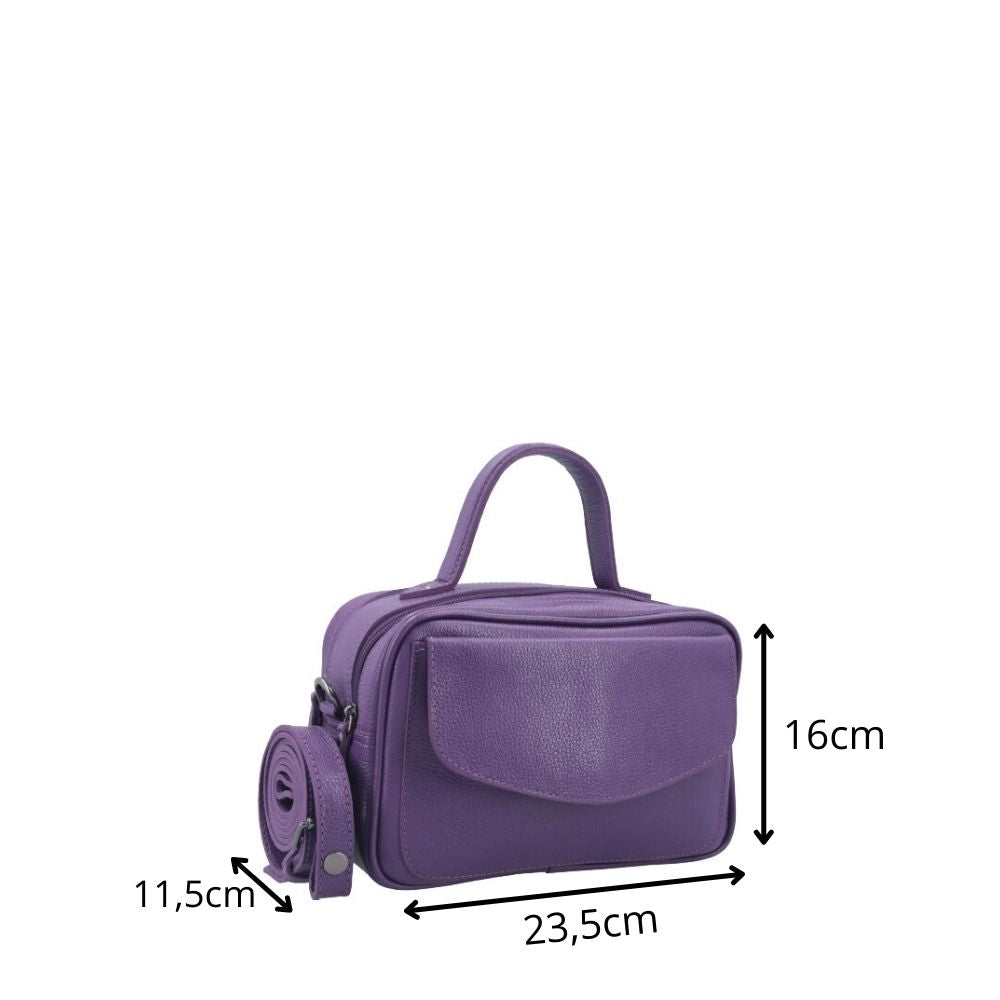 Bolsa Baú em Couro Legitimo com Alça Dupla Removível Roxo