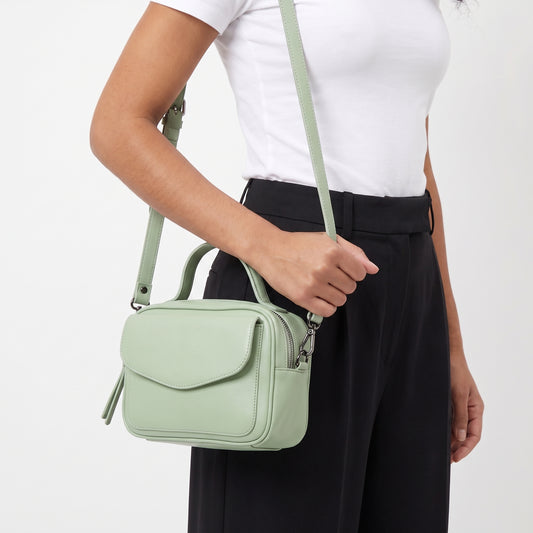 Bolsa Baú em Couro Legitimo com Alça Dupla Removível Verde claro