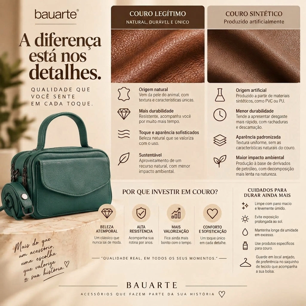 Bolsa Baú em Couro Legitimo com Alça Dupla Removível Verde claro