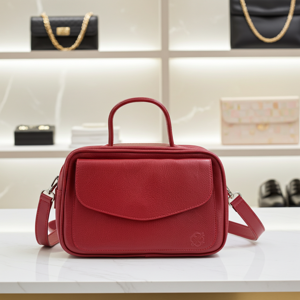 Bolsa Baú em Couro Legitimo com Alça Dupla Removível Vermelho
