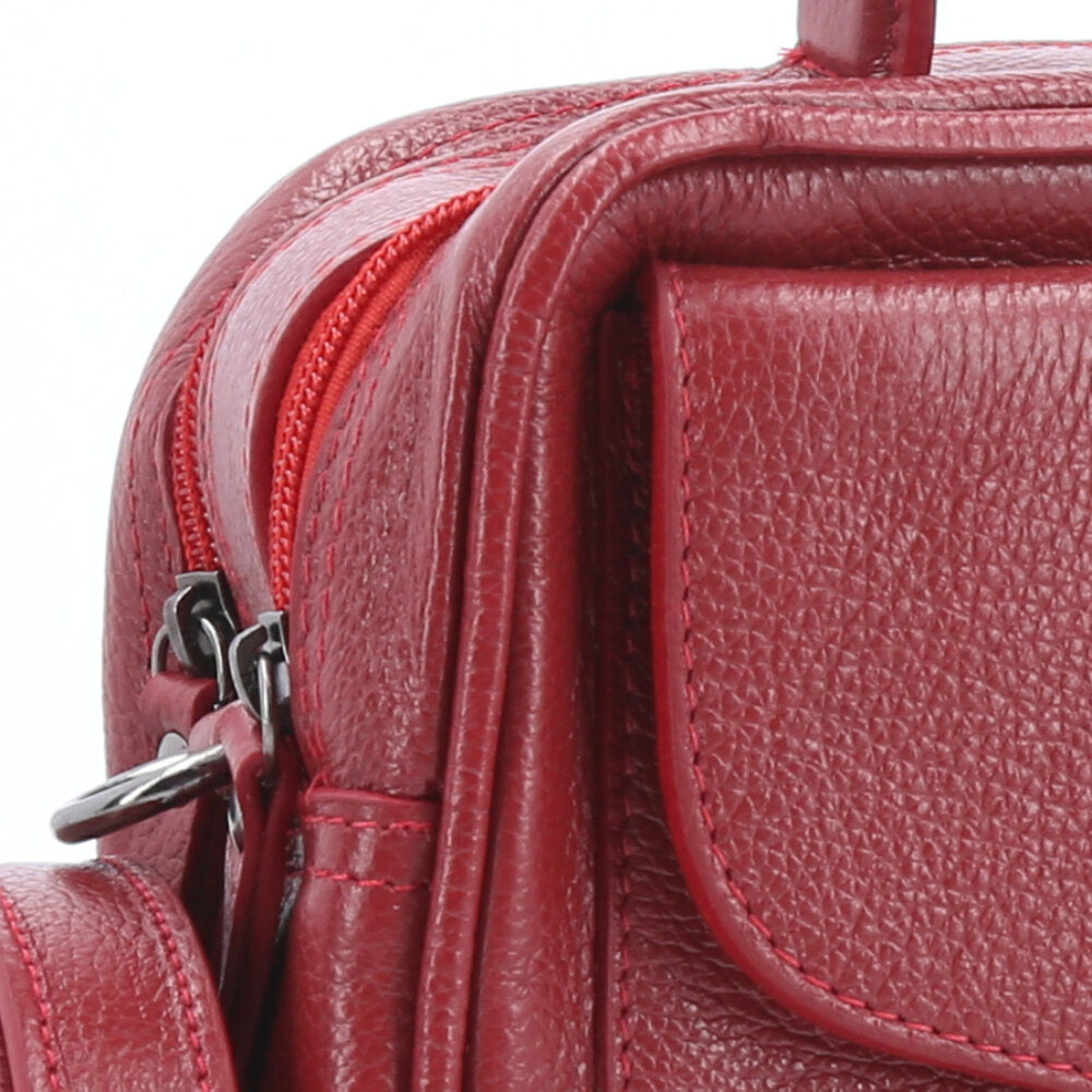 Bolsa Baú em Couro Legitimo com Alça Dupla Removível Vermelho