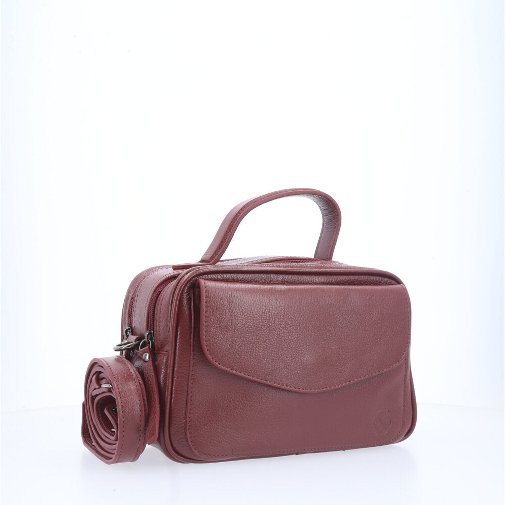 Bolsa de Couro Legítimo Feminina Baú Vinho