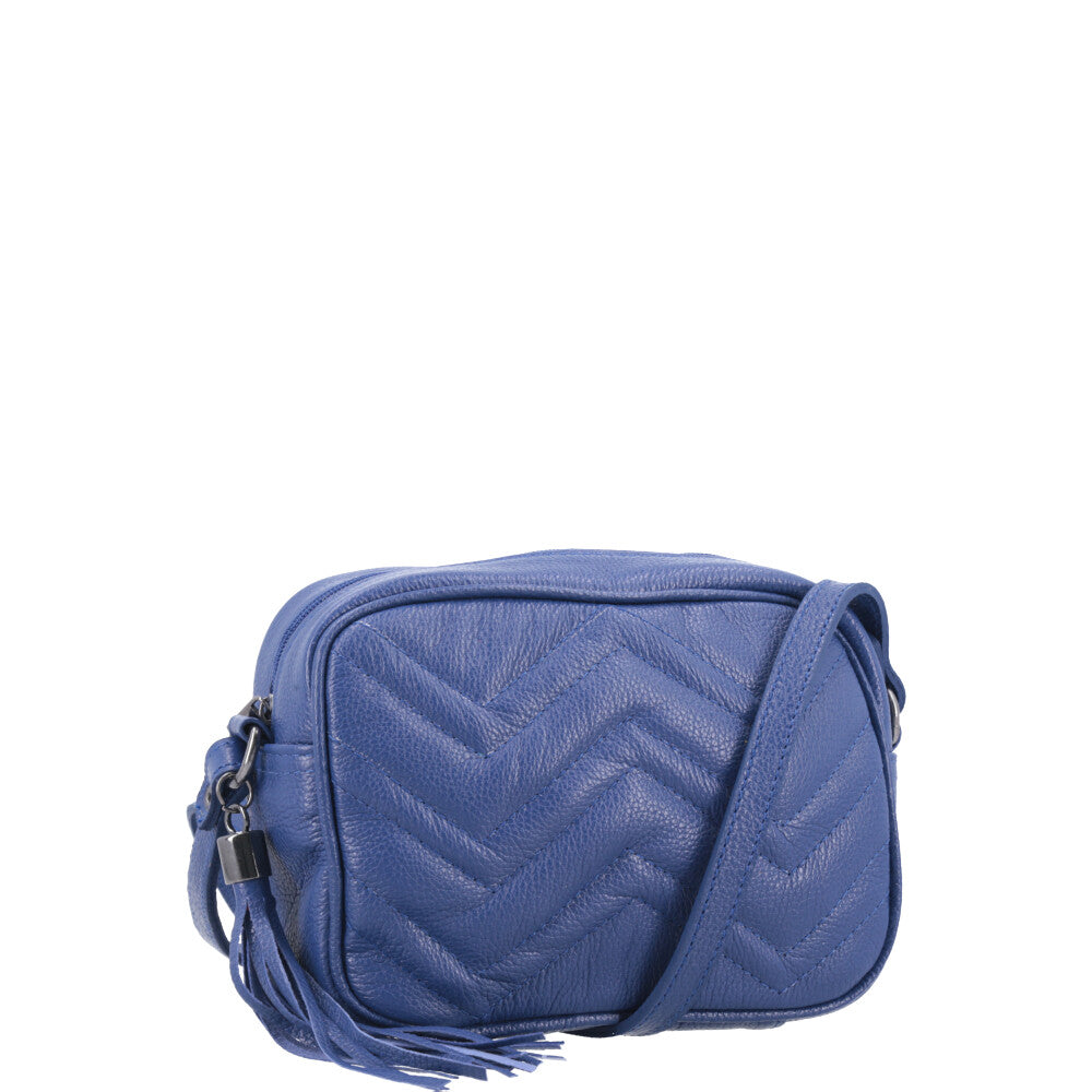 Bolsa Crossbody Feminina em Couro Matelassê com Tassel Azul