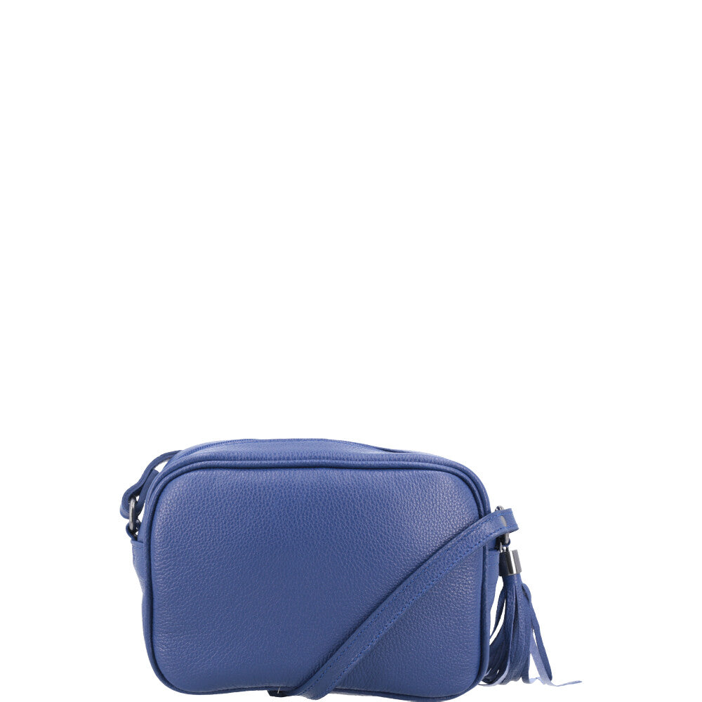 Bolsa Crossbody Feminina em Couro Matelassê com Tassel Azul
