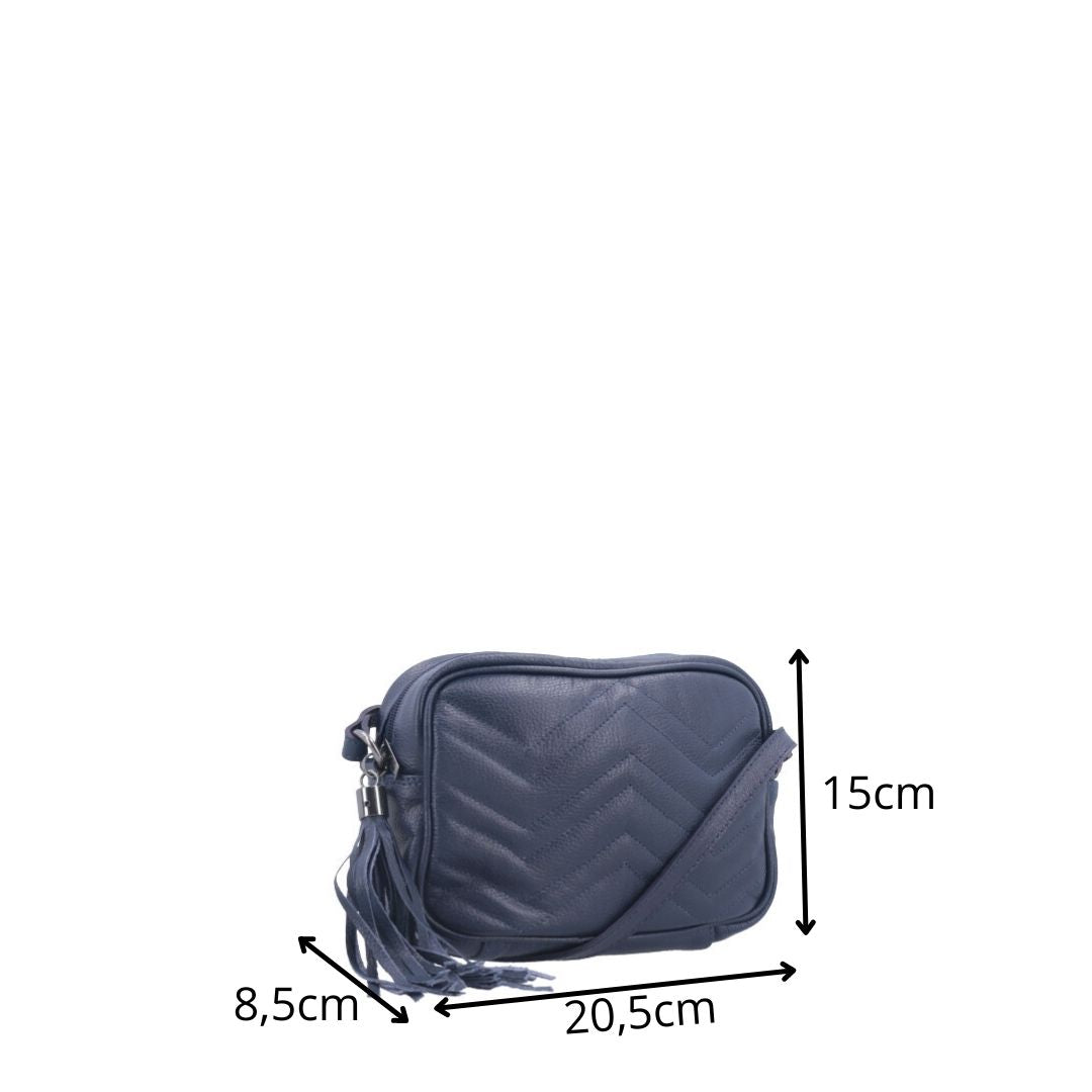 Bolsa Crossbody Feminina em Couro Matelassê com Tassel Azul