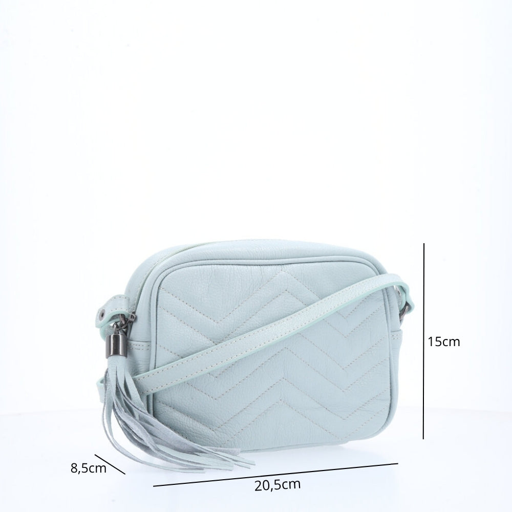 Bolsa Crossbody Feminina em Couro Matelassê com Tassel Azul claro