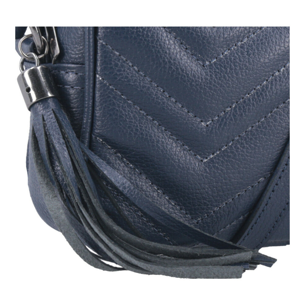 Bolsa Crossbody Feminina em Couro Matelassê com Tassel Azul escuro