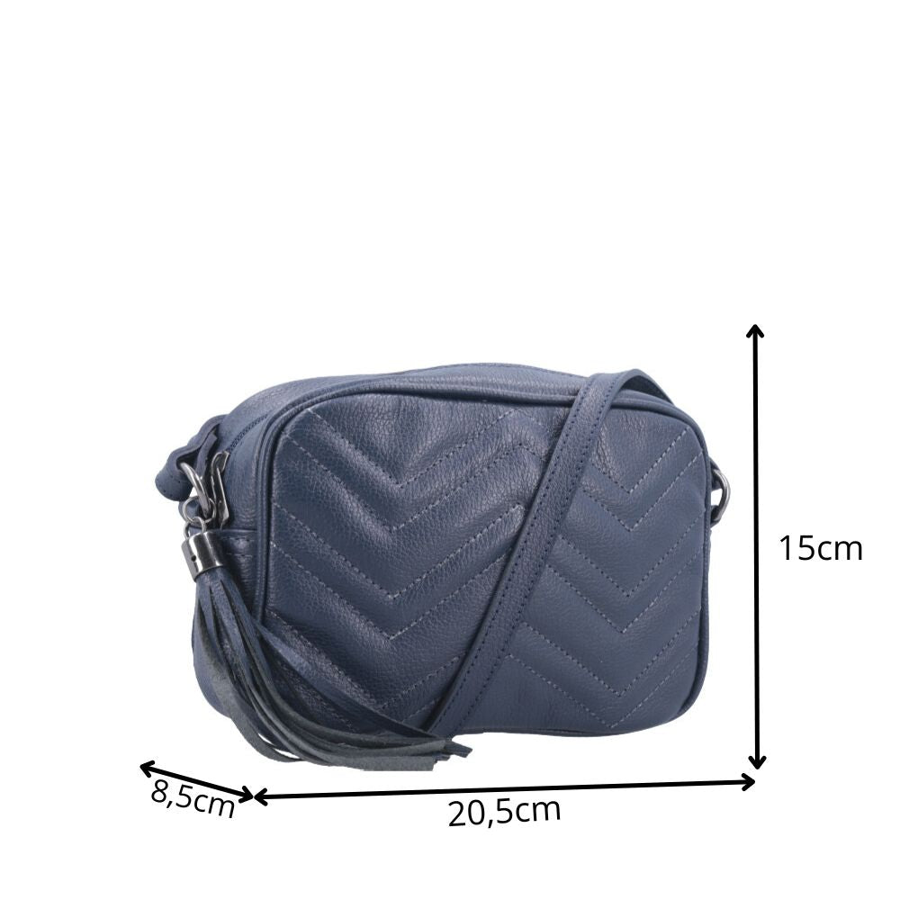 Bolsa Crossbody Feminina em Couro Matelassê com Tassel Azul escuro