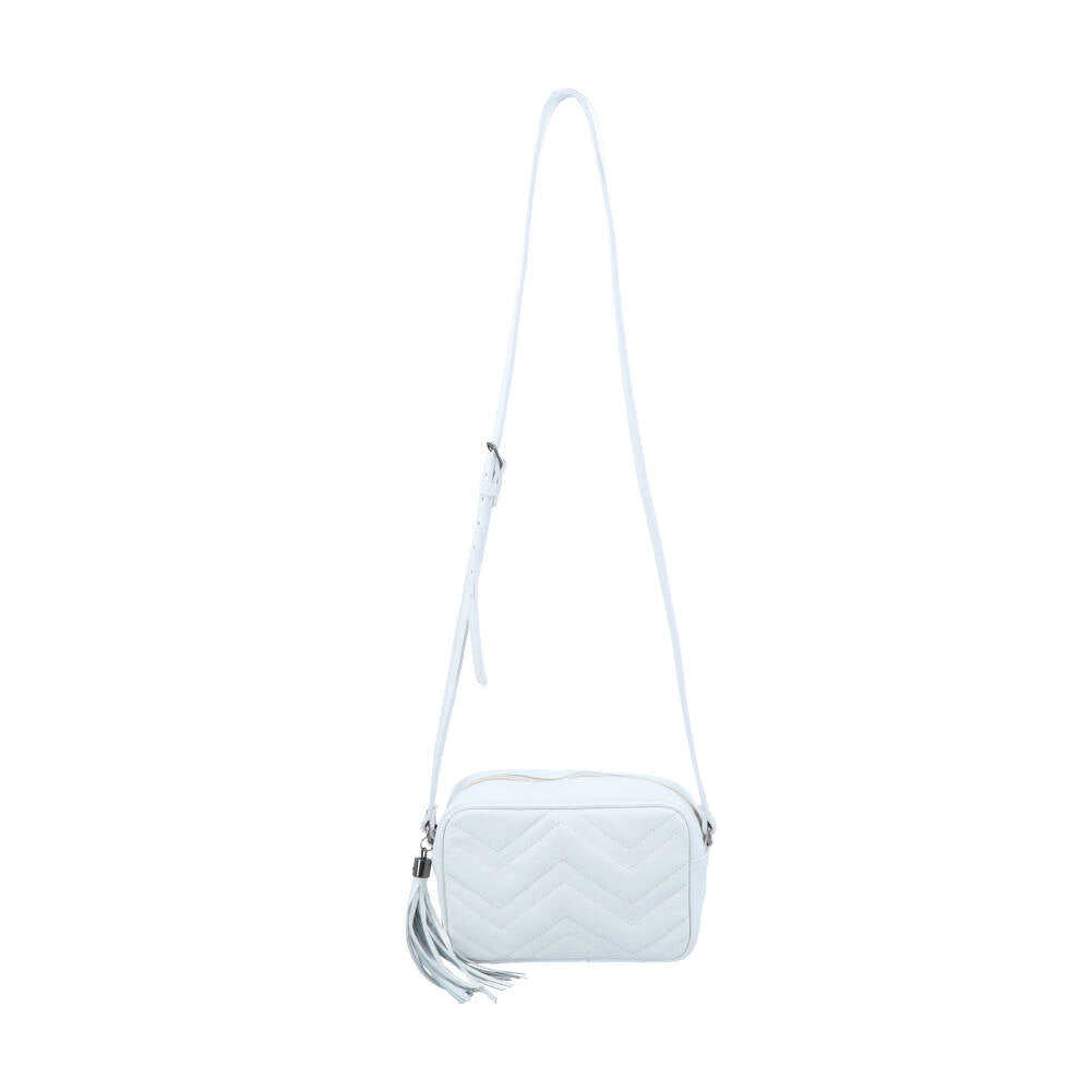 Bolsa Crossbody Feminina em Couro Matelassê com Tassel Branco