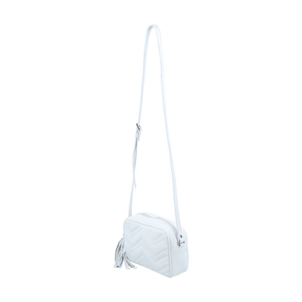 Bolsa Crossbody Feminina em Couro Matelassê com Tassel Branco