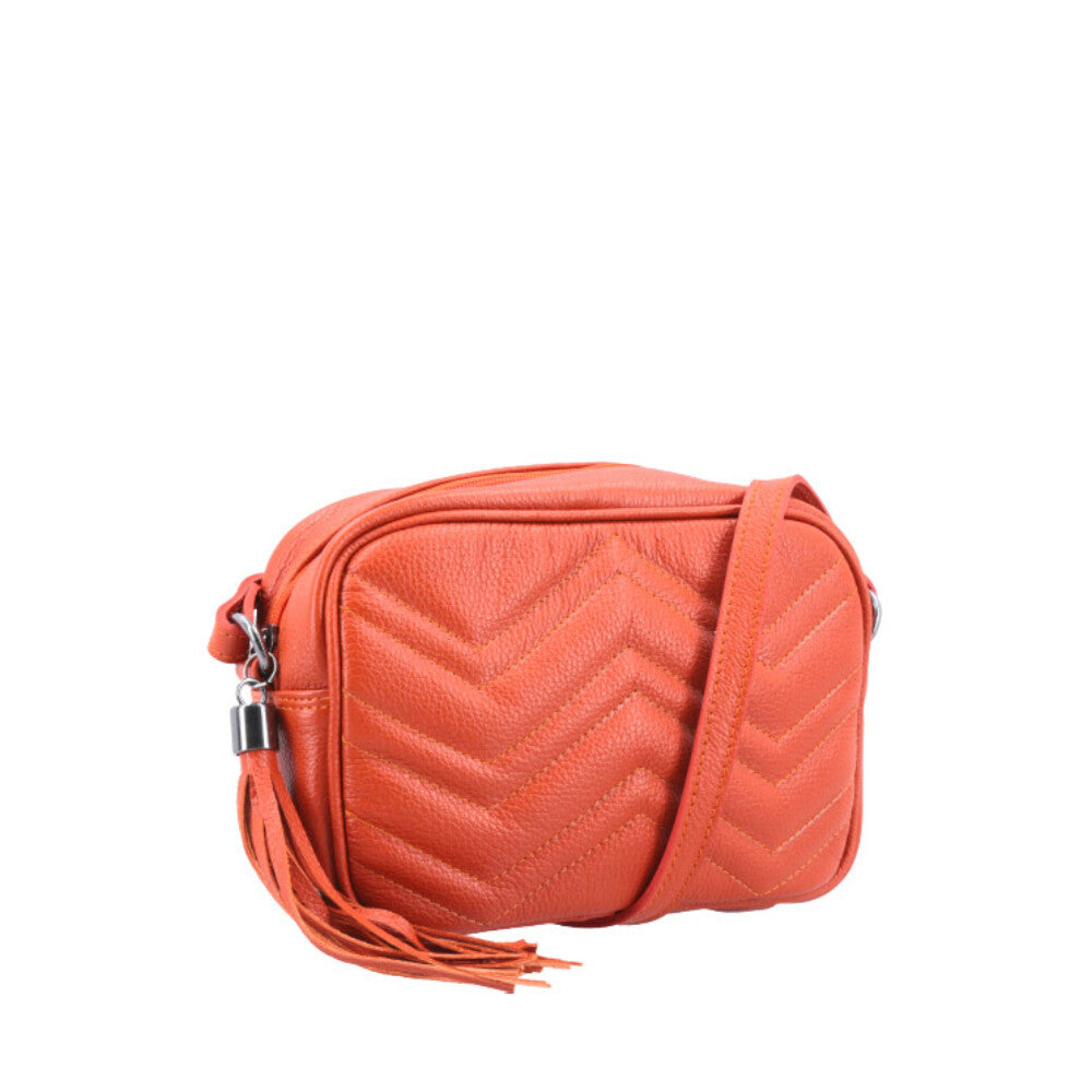 Bolsa Crossbody Feminina em Couro Matelassê com Tassel Laranja