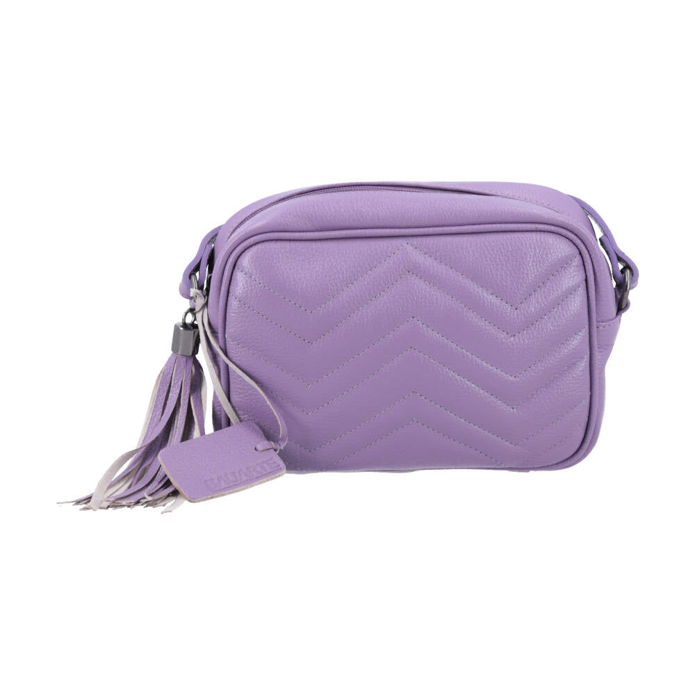 Bolsa Crossbody Feminina em Couro Matelassê com Tassel Lilas