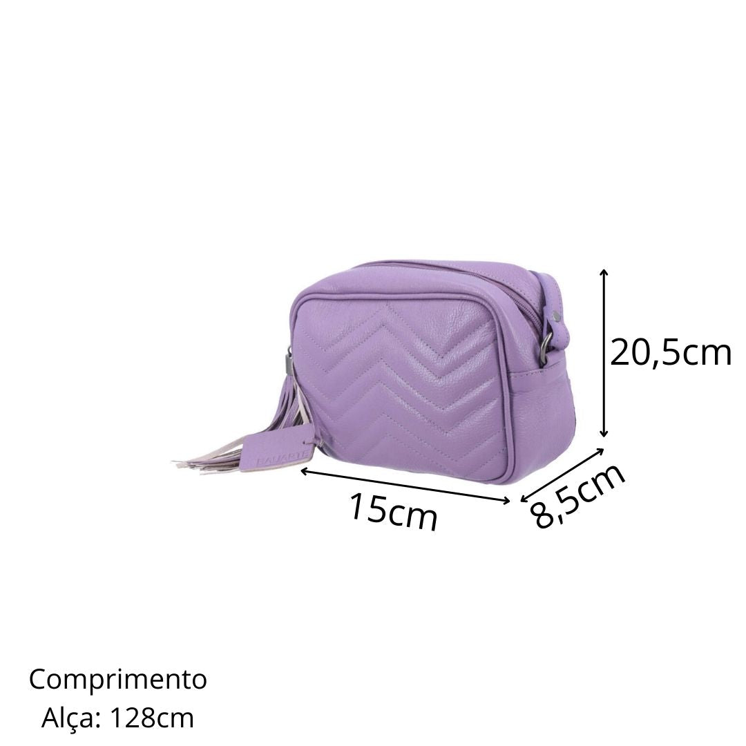 Bolsa Crossbody Feminina em Couro Matelassê com Tassel Lilas