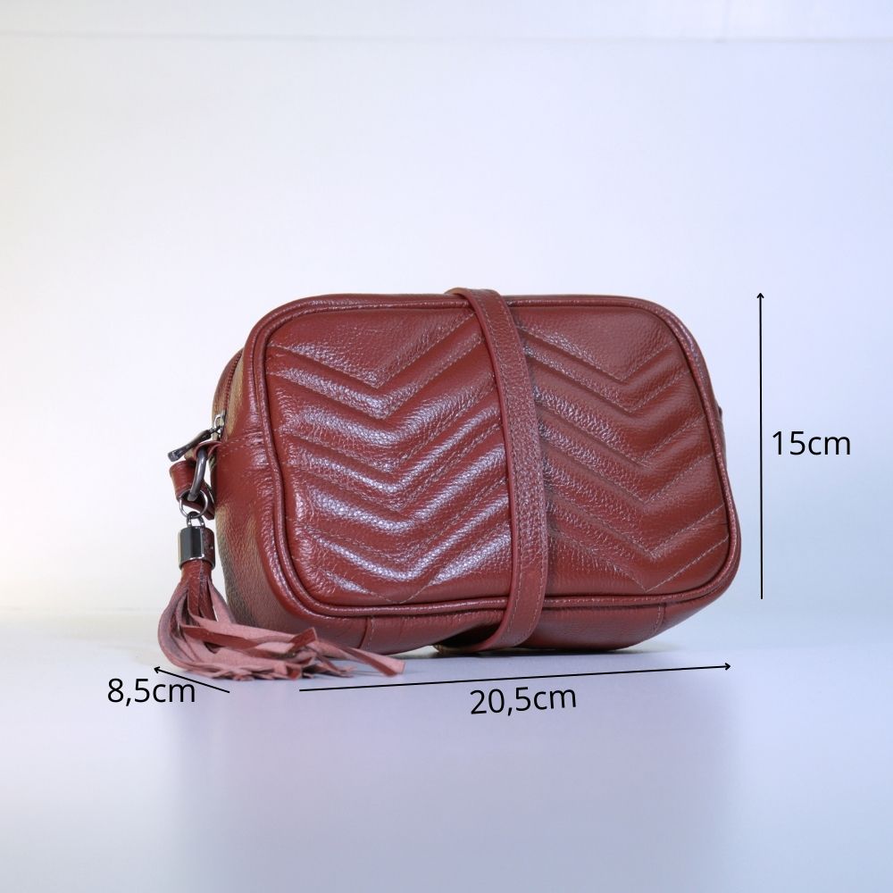 Bolsa Crossbody Feminina em Couro Matelassê com Tassel Marrom claro
