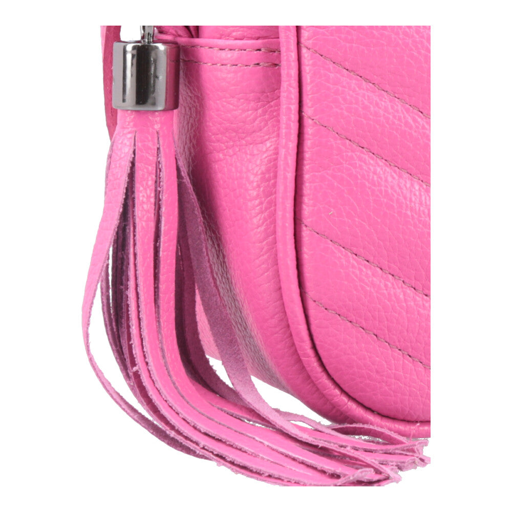 Bolsa Crossbody Feminina em Couro Matelassê com Tassel Pink