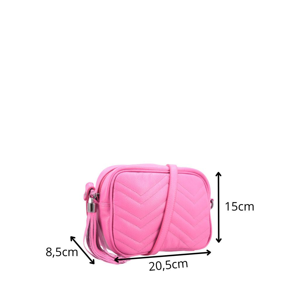 Bolsa Crossbody Feminina em Couro Matelassê com Tassel Pink