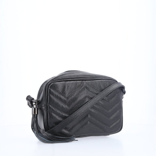 Bolsa Crossbody Feminina em Couro Matelassê com Tassel Preto