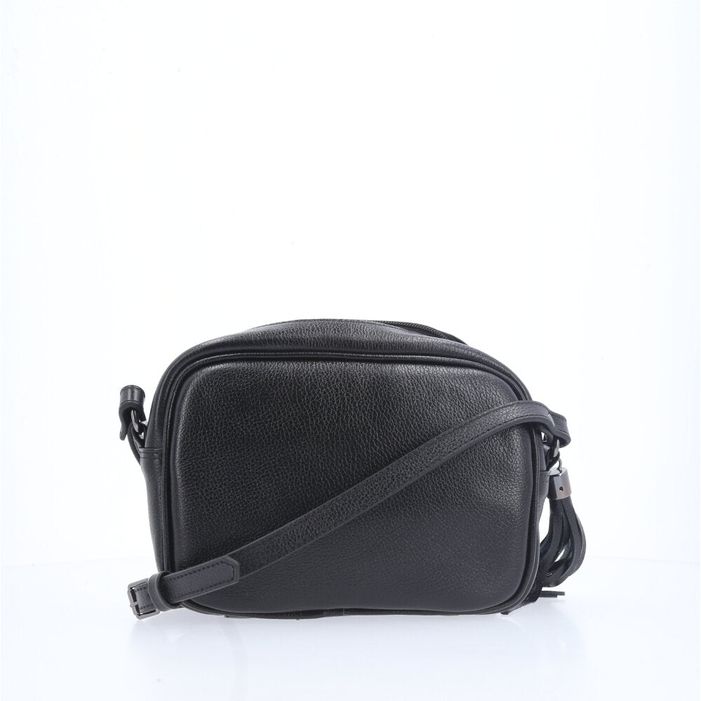 Bolsa Crossbody Feminina em Couro Matelassê com Tassel Preto