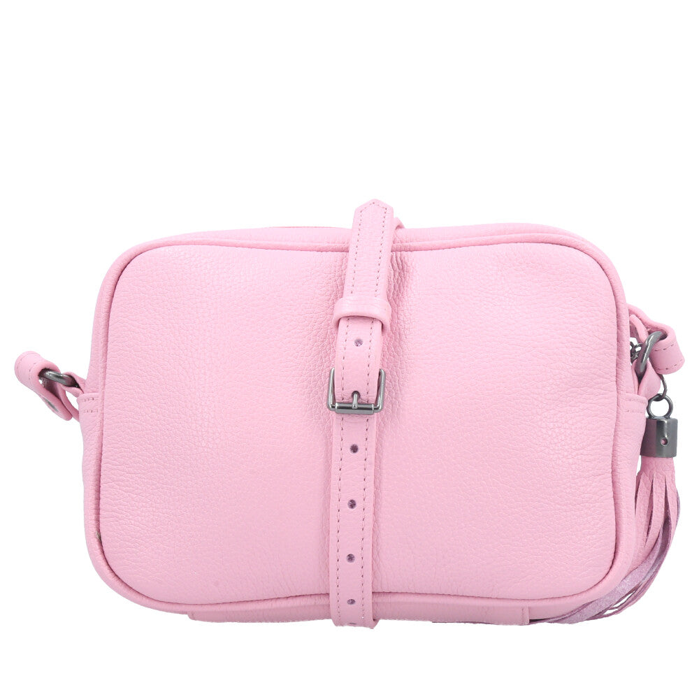 Bolsa Crossbody Feminina em Couro Matelassê com Tassel Rose