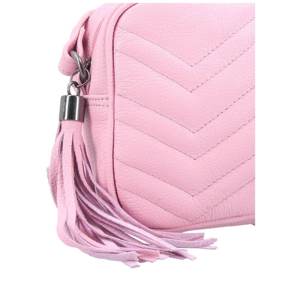 Bolsa Crossbody Feminina em Couro Matelassê com Tassel Rose