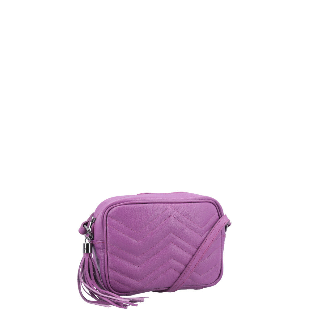 Bolsa Crossbody Feminina em Couro Matelassê com Tassel Roxo