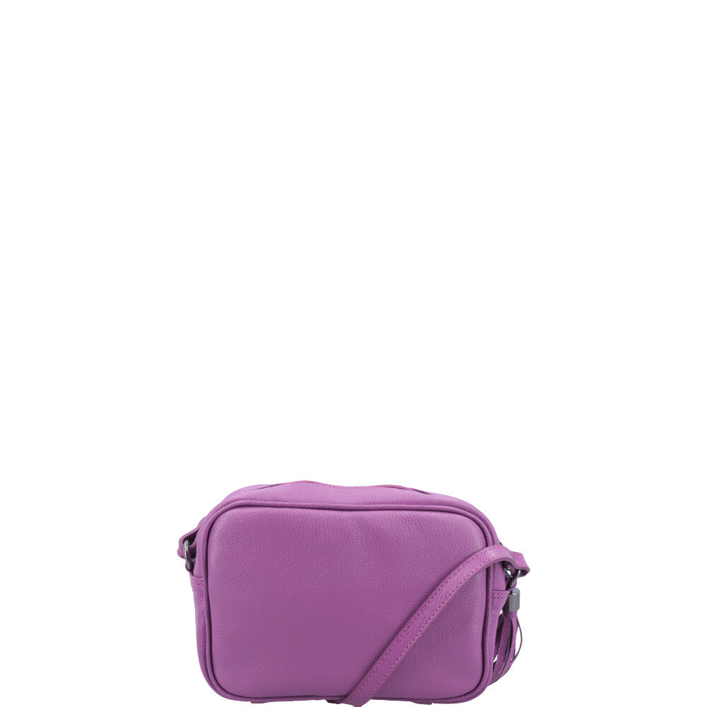 Bolsa Crossbody Feminina em Couro Matelassê com Tassel Roxo