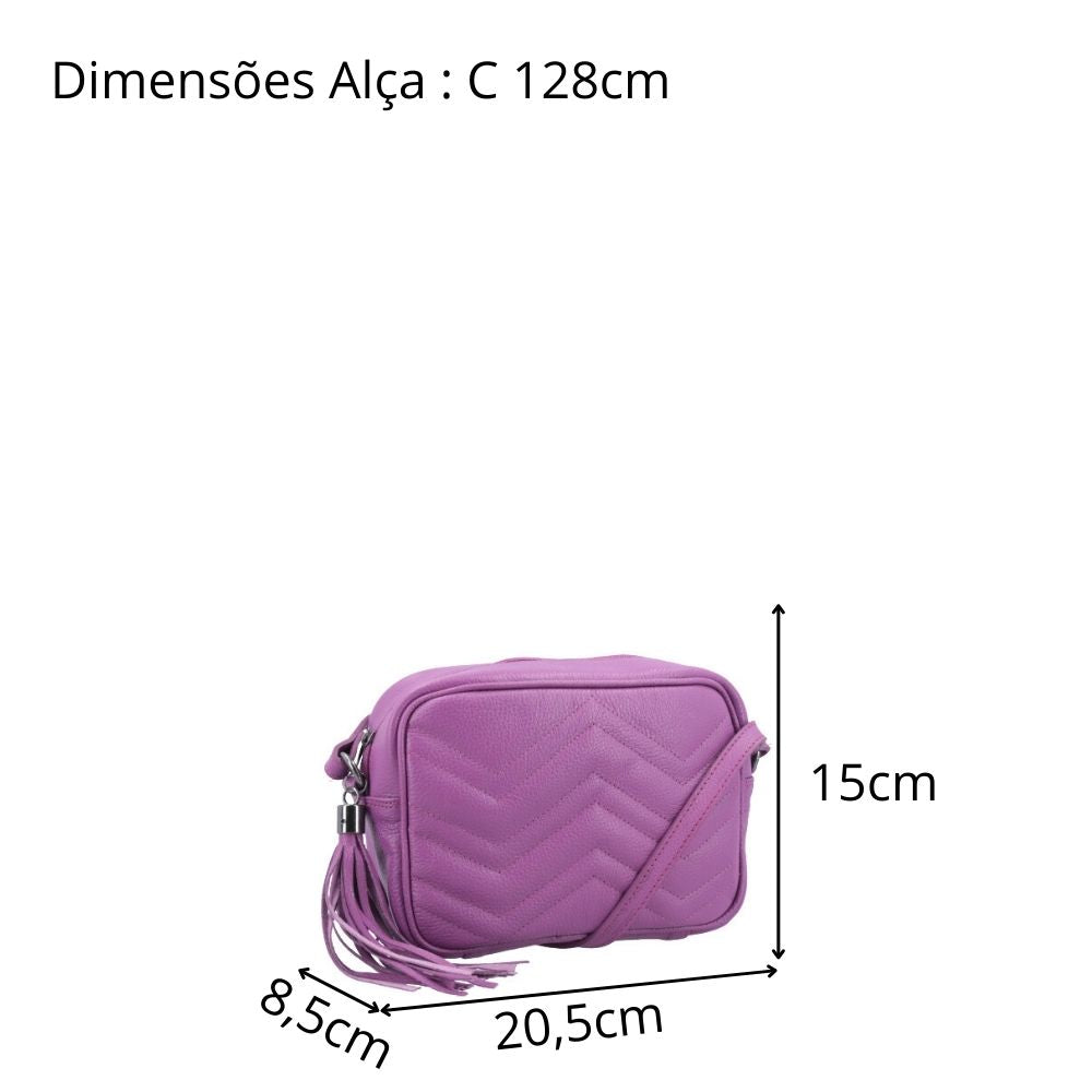 Bolsa Crossbody Feminina em Couro Matelassê com Tassel Roxo