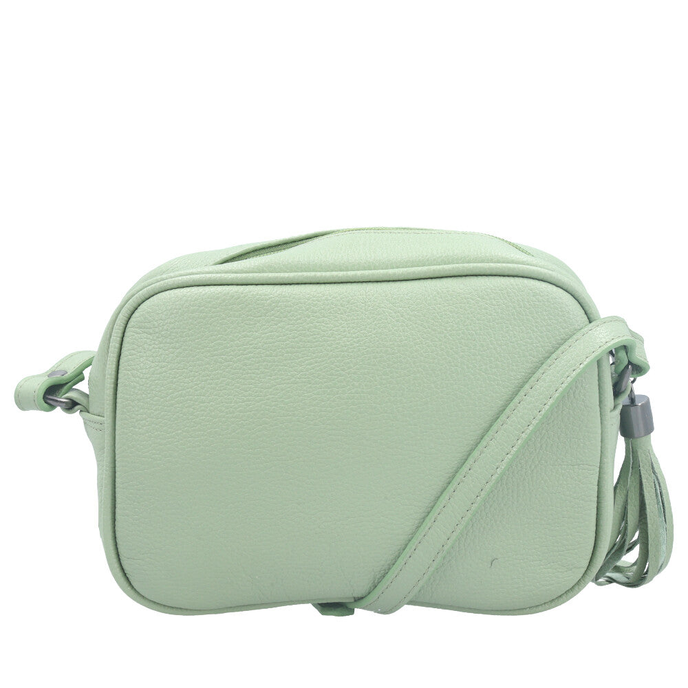 Bolsa Crossbody Feminina em Couro Matelassê com Tassel Verde claro