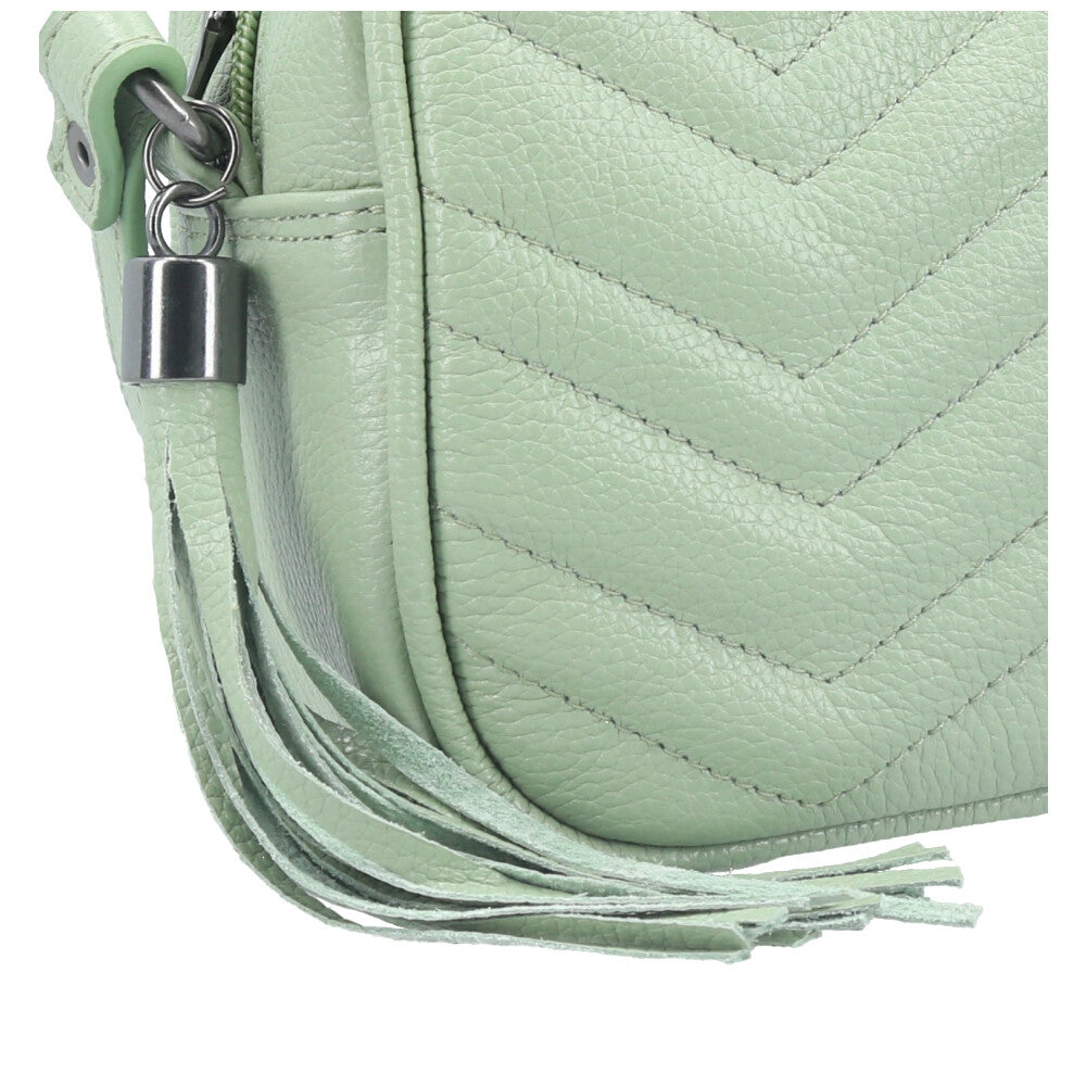 Bolsa Crossbody Feminina em Couro Matelassê com Tassel Verde claro