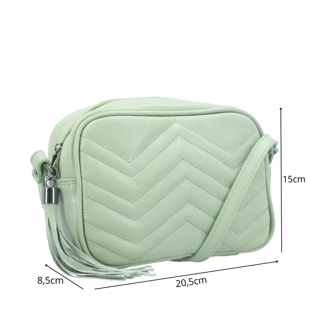 Bolsa Crossbody Feminina em Couro Matelassê com Tassel Verde claro