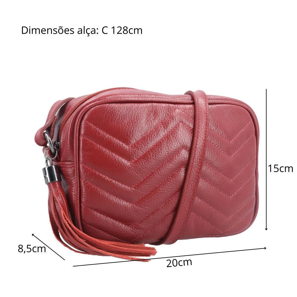 Bolsa Crossbody Feminina em Couro Matelassê com Tassel Vermelho escuro