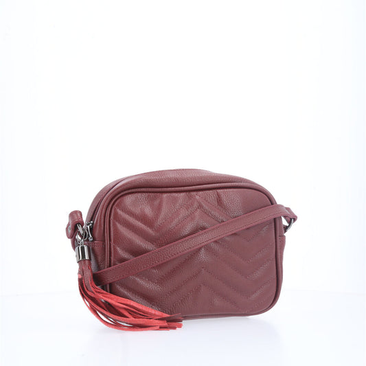 Bolsa Crossbody Feminina em Couro Matelassê com Tassel Vinho