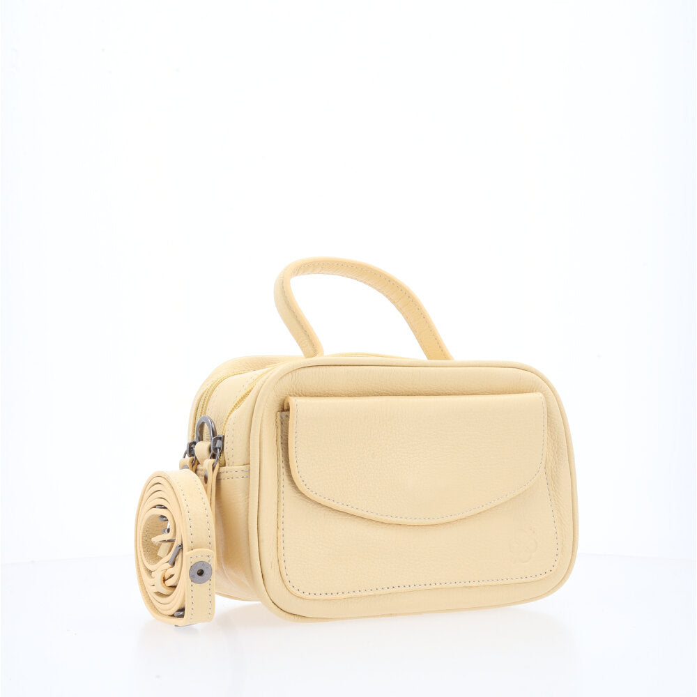 Bolsa Baú Mini em Couro com Alça Transversal Removível Amarelo