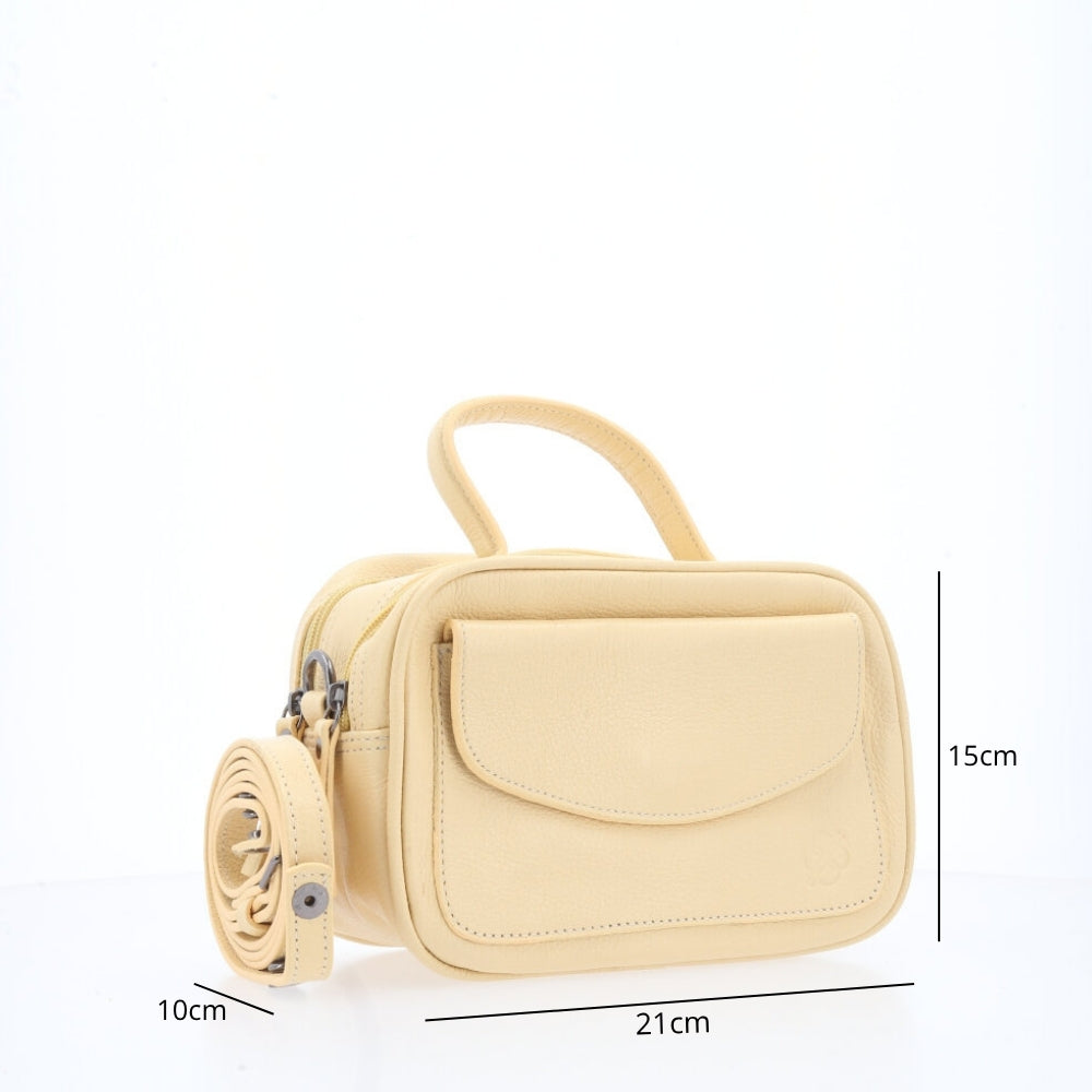 Bolsa Baú Mini em Couro com Alça Transversal Removível Amarelo