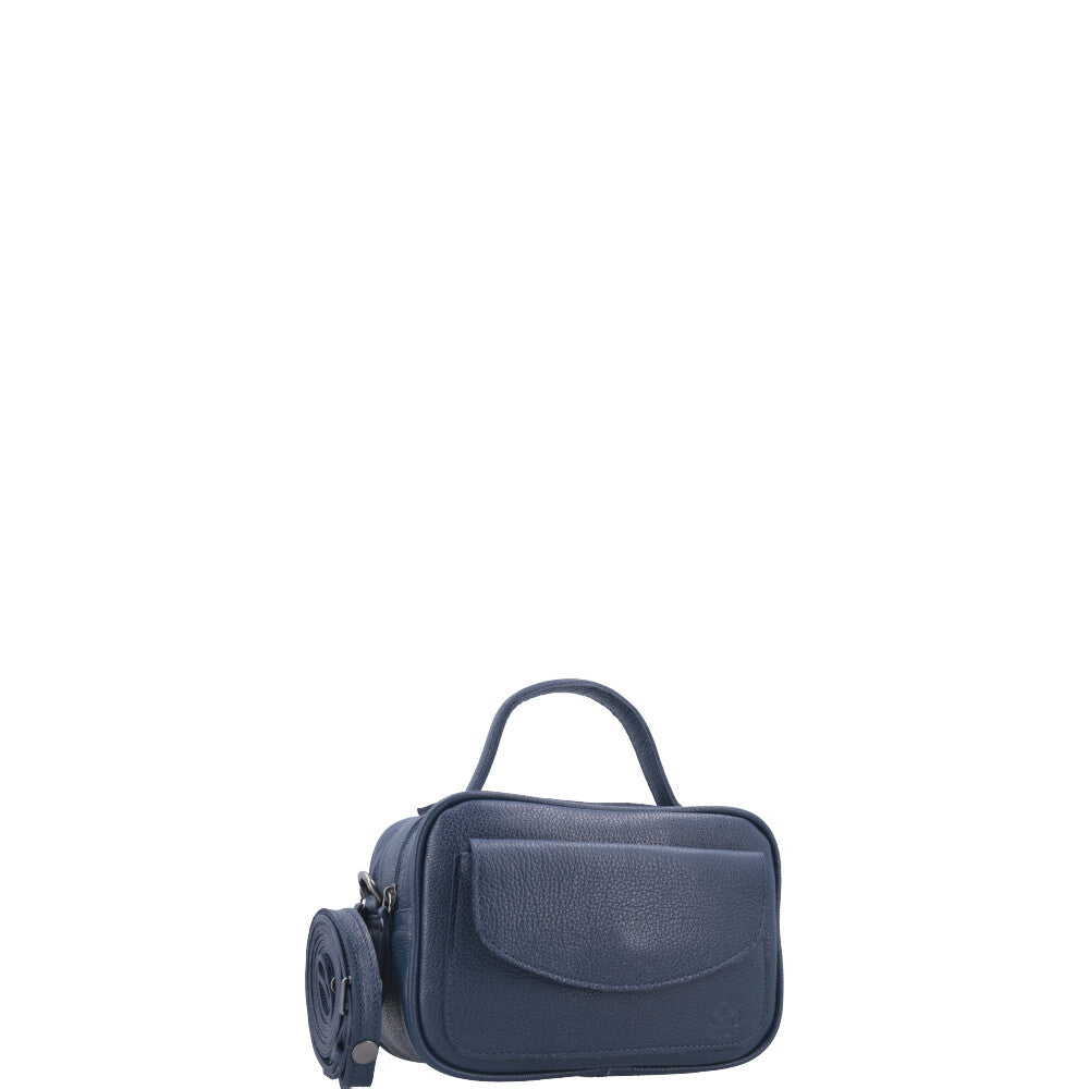 Bolsa Baú Mini em Couro com Alça Transversal Removível Azul