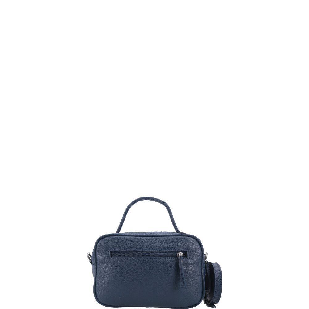 Bolsa Baú Mini em Couro com Alça Transversal Removível Azul