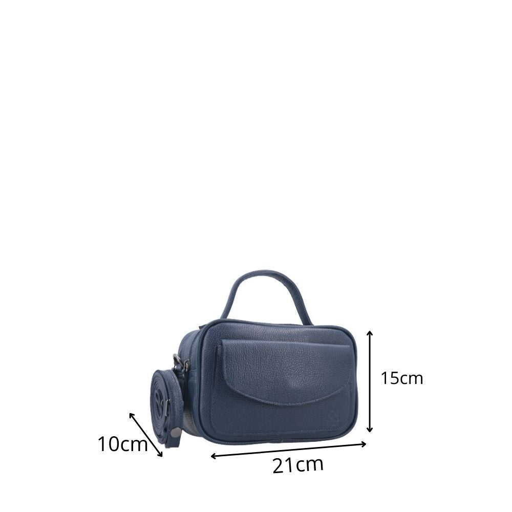 Bolsa Baú Mini em Couro com Alça Transversal Removível Azul