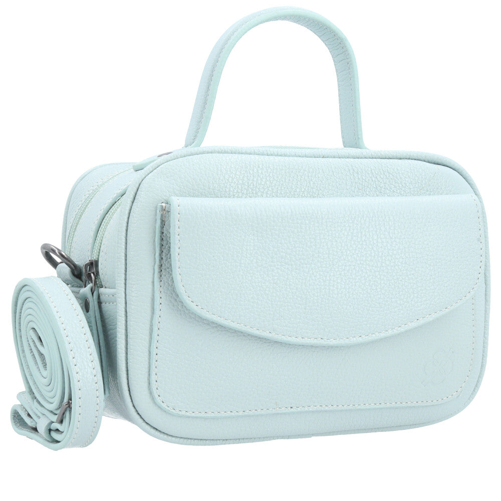 Bolsa Baú Mini em Couro com Alça Transversal Removível Azul claro