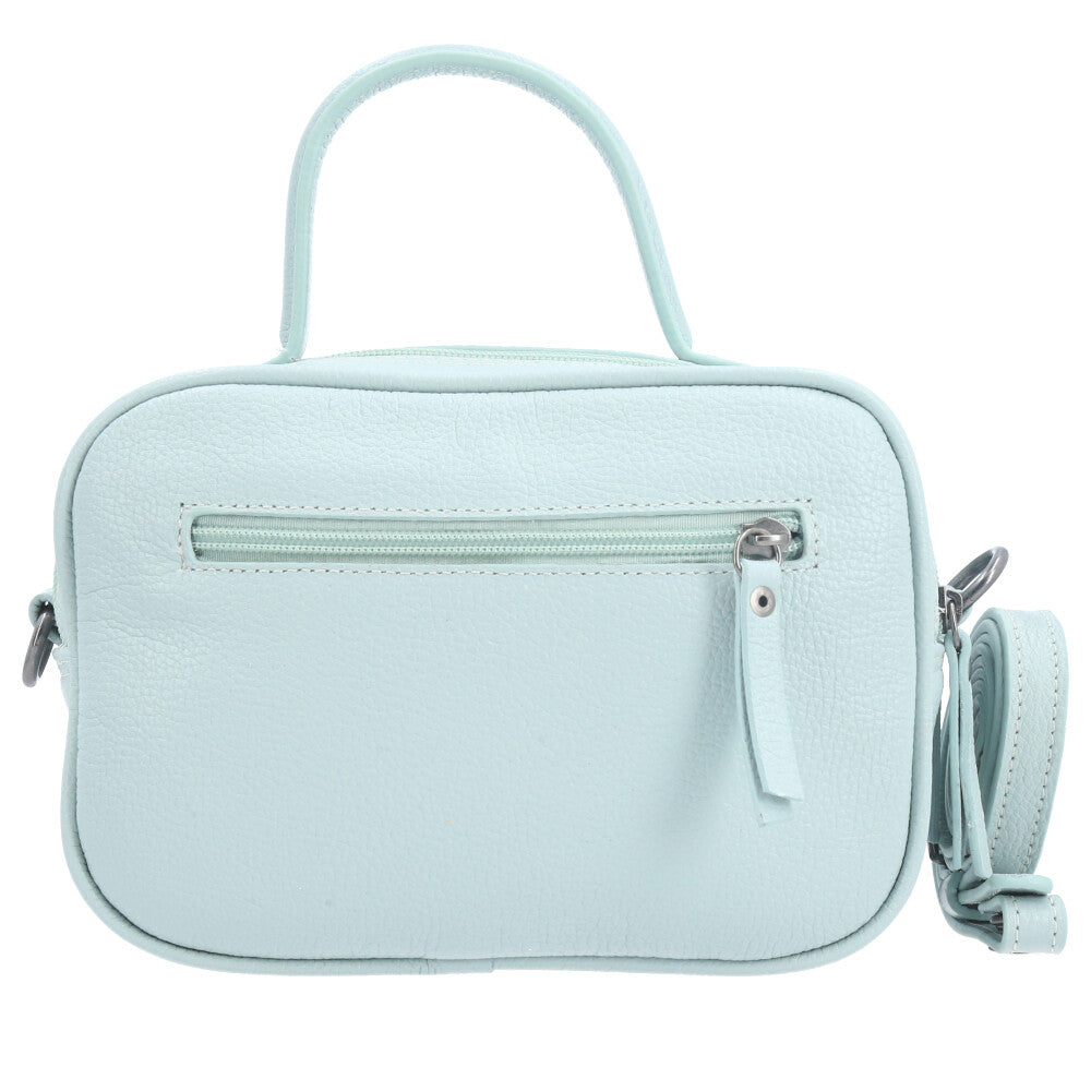 Bolsa Baú Mini em Couro com Alça Transversal Removível Azul claro