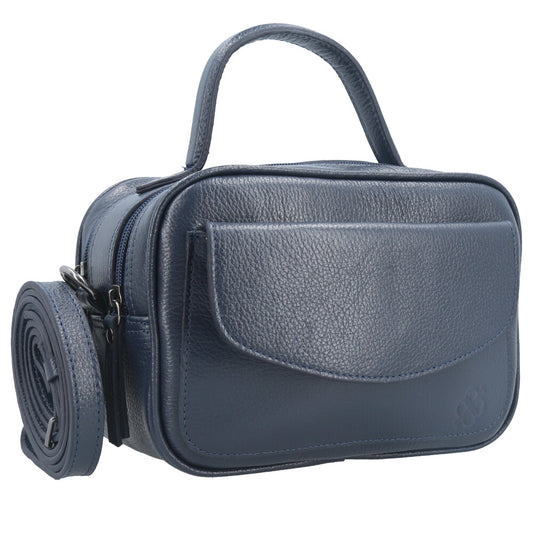 Bolsa Baú Mini em Couro com Alça Transversal Removível Azul escuro