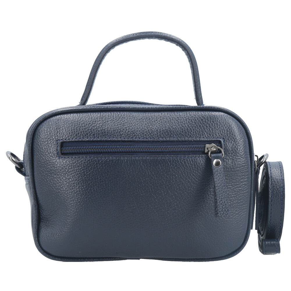 Bolsa Baú Mini em Couro com Alça Transversal Removível Azul escuro