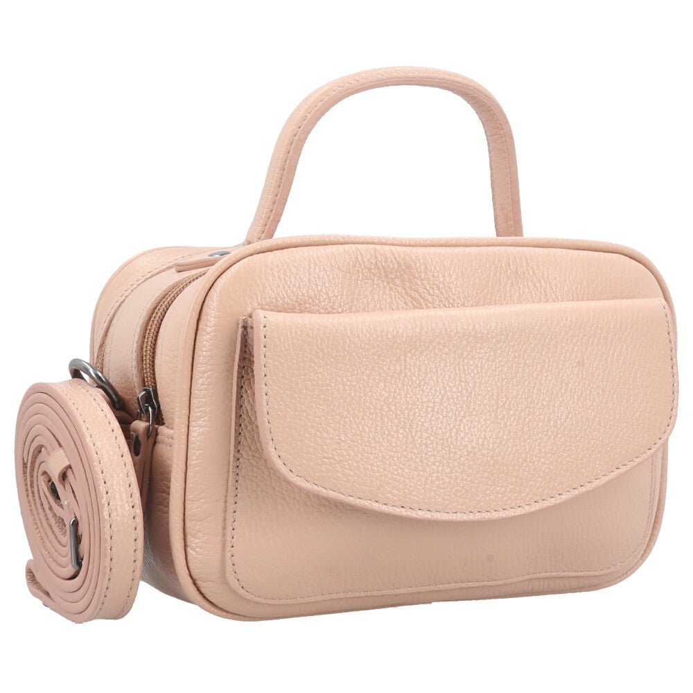 Bolsa Baú Mini em Couro com Alça Transversal Removível Bege