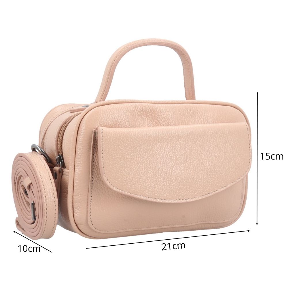 Bolsa Baú Mini em Couro com Alça Transversal Removível Bege