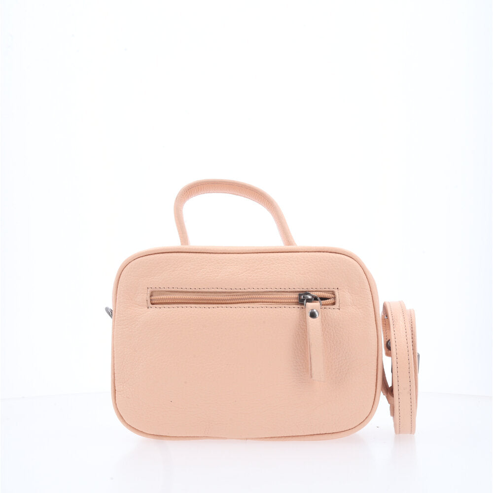 Bolsa Baú Mini em Couro com Alça Transversal Removível Bege claro