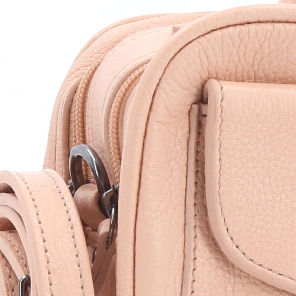 Bolsa Baú Mini em Couro com Alça Transversal Removível Bege claro