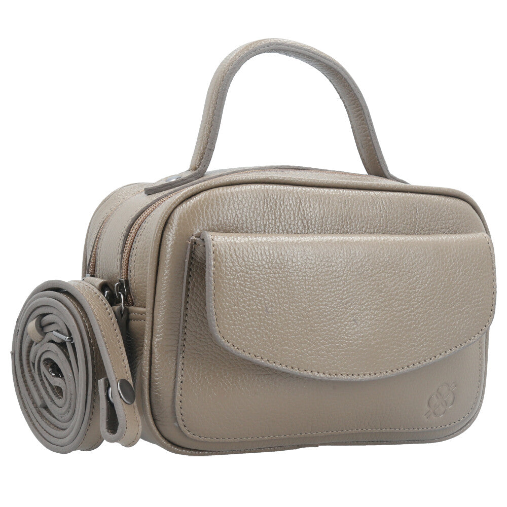 Bolsa Baú Mini em Couro com Alça Transversal Removível Caqui