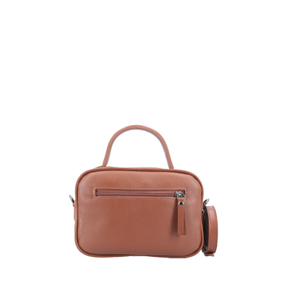 Bolsa Baú Mini em Couro com Alça Transversal Removível Caramelo