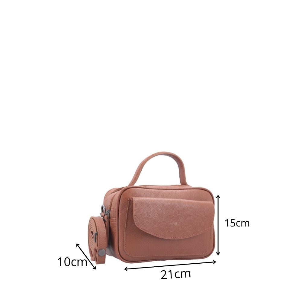 Bolsa Baú Mini em Couro com Alça Transversal Removível Caramelo
